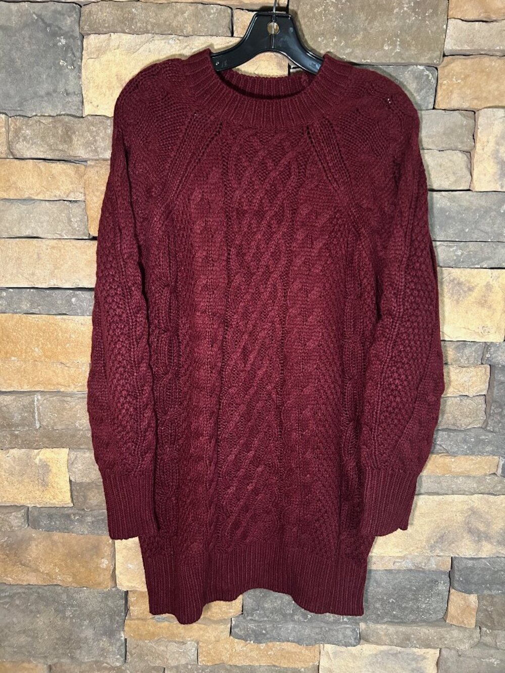 Burgundy Oversized Chunky Cable-Knit Pullover Dress